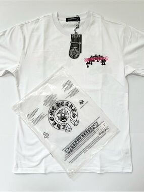 Chrome Hearts White Graphic Logo Tee with Pink Detail